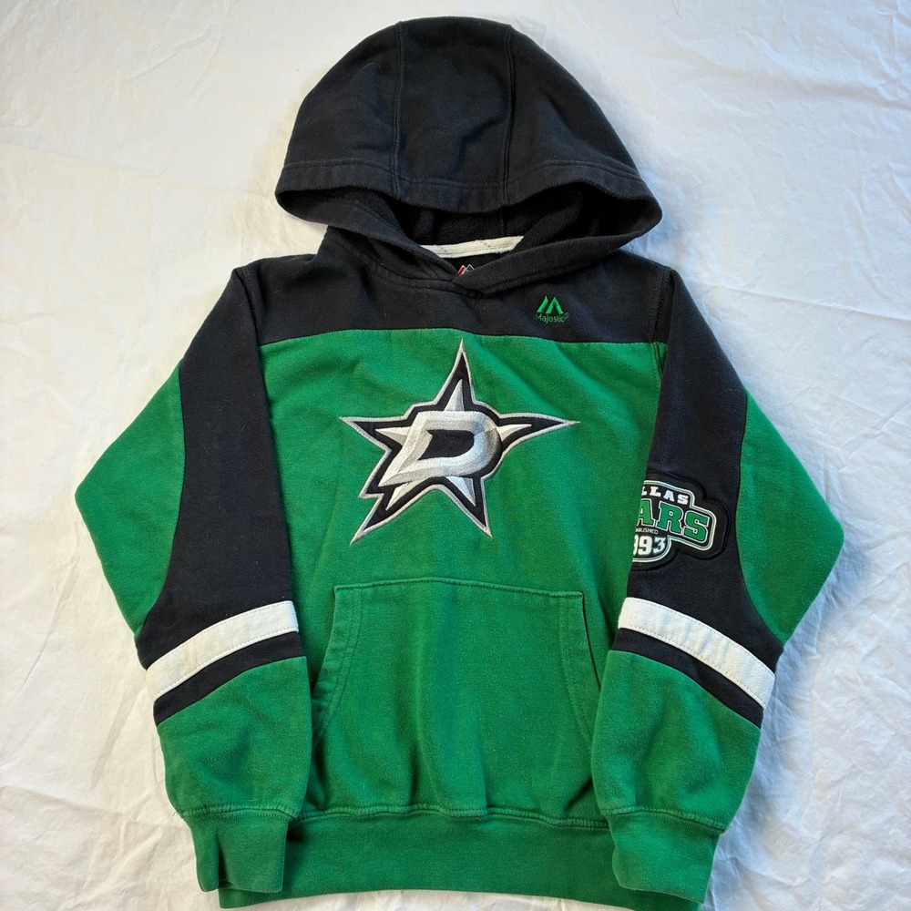 Majestic NHL Dallas Stars Youth Hoodie Green Black Colorblock Sweatshirt Size S